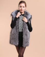 Load image into Gallery viewer, Silver Fox Fur Vest with Fur Collar Waistcoat Long Jacket Winter Overcoat  Women Dress