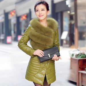 Genuine Leather Women's Winter Down Coat Real Fox Fur Collar Decoration Female Outwear