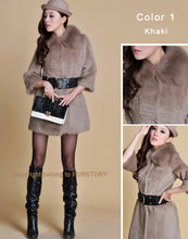 Load image into Gallery viewer, Women&#39;s  Real Rabbit Fur Coat Fox Fur Collar Jacket Overcoat winters Coat 13071