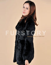 Load image into Gallery viewer, Winter Women&#39;s Rabbit Fur Coat with Fox Fur Collar Black Full Sleeve Natural Fur Coats Female