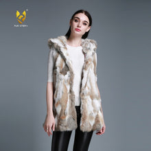 Load image into Gallery viewer, Natural Fur Vest Female with Big Fur Hood Rabbit Fur 5XL 6XL Plus Size Vest