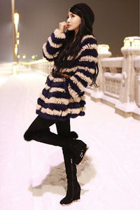 Knitted Rabbit Fur Coat Jacket Vest Sweater Long and Short Version 13003