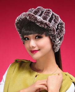 Fur Hat Real Rex Rabbit Hat Lady Headgear for Women 13604