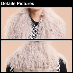 Natural Knitted Rabbit Fur Vestmongolian Lamb Fur Collar Long Vest