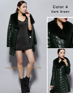 Genuine Leather Coat Female with Real Fox Fur Collar Outwear Winter Women's Down Coat