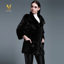 Load image into Gallery viewer, Women&#39;s Genuine Mink Fur Coat With Big Turn Down Collar Overcoat Female 161160