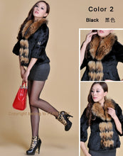 Load image into Gallery viewer, Real Rabbit Fur Coat Raccoondog Fur Collar with Hood Overcoat Jacket Waistcoat 7colors Short Version FS13073