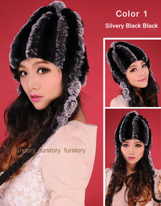 Women Beanies Real Rex Rabbit Fur Hat Ear Muffs Winter 13605