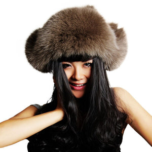 Winter Women's Fox Fur Hat Bomber Hats Cap Tapper Hat Snow Cap Fur millinery  Ear Protector Cap Warm Hat Fur Story FS060101