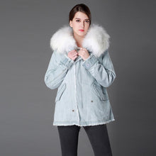 Load image into Gallery viewer, Women Winter Real Fox Fur Lining Jacket Big Raccoon Fur Hoodie Cotton Coat 161189