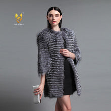 Load image into Gallery viewer, Women&#39;s Genuine Fox Fur Coat Women Stripe Outerwear 151213