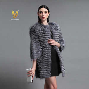 Women's Genuine Fox Fur Coat Women Stripe Outerwear 151213