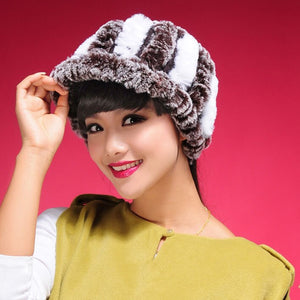 Fur Hat Real Rex Rabbit Hat Lady Headgear for Women 13604