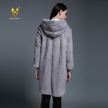 Load image into Gallery viewer, Women&#39;s Genuine Mink Fur Coat with Hood Real Mink Fur Hoodie Outwear 161210