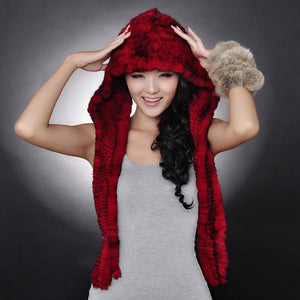 Real Knitted REX Rabbit Fur Hat Ear Muff Earwarmer Scarf Cap Soft and Fashionable 3 Use 6colors Shipping Free FS060109