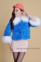 Load image into Gallery viewer, Real Rabbit fur coat fox fur collar and cuff jacket overcoat womens&#39; garment winter coat FS13066