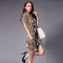 Load image into Gallery viewer, Knitted Natural Rabbit Fur Vest Double Wear Design Spring Autumn Tunic Waistcoat