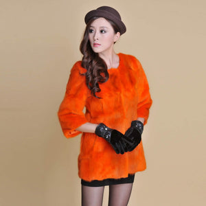 Women's Natural Fur Coat Long Version Light Camel Full Pelt Real Fur Coat Female