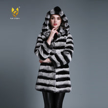 Load image into Gallery viewer, Women&#39;s Genuine Rabbit Fur Coat  with Fur Hood Winter Female Overcoat 15190