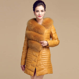Genuine Leather Women's Winter Down Coat Real Fox Fur Collar Decoration Female Outwear