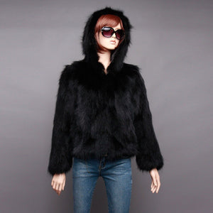 Women's Natural Raccoon Fur Coat Hoodie Real Fur Female Outwear 151258