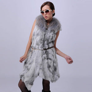 Real Rabbit Fur Vest Raccoon Fur Collar Waistcoat Coat Jacket