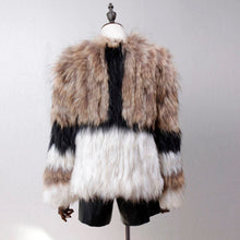 Load image into Gallery viewer, Women's Real Raccoon Fur Coat Winter Warm Contrast Color Patchwork Outwear 17107