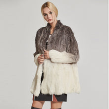 Load image into Gallery viewer, Women&#39;s Knit Real Rabbit Fur Coat Slit Jacket Winter Warm Coat Gradient 17140