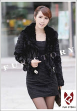 Load image into Gallery viewer, Genuine Fur Coat Real Rabbit Fur Coat with Fox Fur Collar Overcoat Jacket Ladies&#39; Garment Elegant 6 Colors FS010133