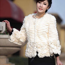 Load image into Gallery viewer, Women Genuine Rabbit Fur Coat Flower Decoration Overcoat Jacket 010131