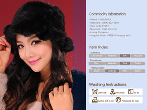 Womens Beanies Knitted Real Mink Fur Hat Cloche Hat Fedoras 13613