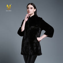 Load image into Gallery viewer, Women&#39;s Genuine Mink Fur Coat Women Pure Black Color Outerwear 161205