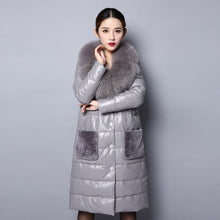 Load image into Gallery viewer, Genuine Leather Down Coat for Women with Big Fox Fur Collar Jacket 151243