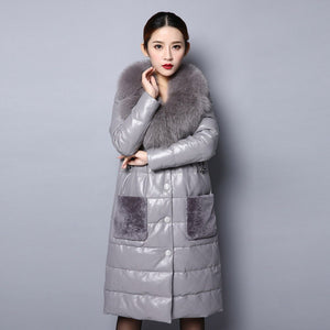 Genuine Leather Down Coat for Women with Big Fox Fur Collar Jacket 151243
