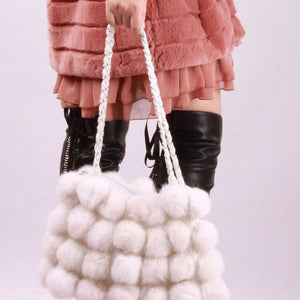 LARGE size  lovely Real Rabbit Fur ball bag handbag side bag Shoulder bag totes size 24*30 FS040106