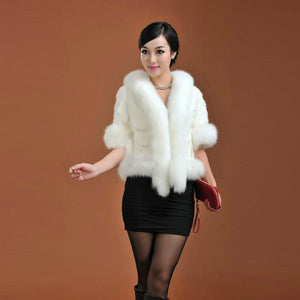 Natural Mink Coat Female with Big Fox Fur Collar Winter Jacket Women 15116