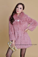 Load image into Gallery viewer, Real REX Rabbit Fur Coat Fox Fur Collar Long Winters&#39; Coat Jacket Women&#39; Overcoat 3 Colors Top Quality Fur FS13064