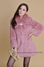 Load image into Gallery viewer, Real REX Rabbit Fur Coat Fox Fur Collar Long Winters&#39; Coat Jacket Women&#39; Overcoat 3 Colors Top Quality Fur FS13064