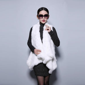 Women's Knitted Real Rabbit Fur Vest Europe Latest Style Long Vest Waistcoat Jacket