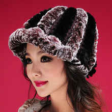 Load image into Gallery viewer, Women&#39;s Hats Winter Real Rex Rabbit Fur Hat Wool Visor Ski Hat Cap 13615