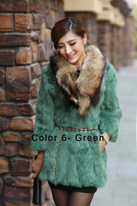 Natural Rabbit Fur Coat Jacket Thick Jacket Winter Long Overcoat
