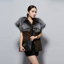 Load image into Gallery viewer, Women&#39;s Knitted Real Mink Fur Splicing Silver Fox Fur Vest Real Fur Vest Female