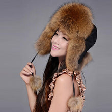 Load image into Gallery viewer, Winter Women&#39;s Fox Fur Hat Bomber Hats Cap Tapper Hat Snow Cap Fur millinery  Ear Protector Cap Warm Hat Fur Story FS060101