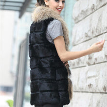 Load image into Gallery viewer, Real Fur Guarantee Women&#39;s Rabbit Fur Vest with Big Raccoon Collar Natural Fur Waistcoat Fur Story FS15274