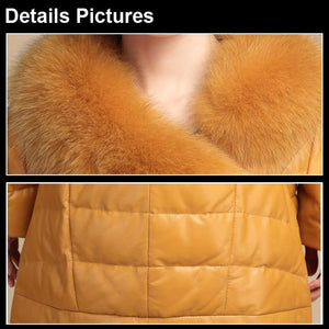 Genuine Leather Women's Winter Down Coat Real Fox Fur Collar Decoration Female Outwear
