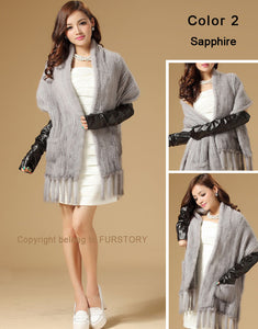 Real Knitted Mink Fur Shawl Stole Wrap Cape Poncho Coat Garment Various Colors Fur Story FS070306