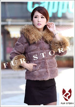 Load image into Gallery viewer, Women&#39;s Warm Winter Coat Real Rabbit Fur Coat Raccoondog Fur Collar &amp; Sleeve-cuff with Hood Overcoat Jacket Waistcoat 6colors Short Version FS010129S