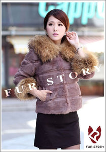 Women's Warm Winter Coat Real Rabbit Fur Coat Raccoondog Fur Collar & Sleeve-cuff with Hood Overcoat Jacket Waistcoat 6colors Short Version FS010129S