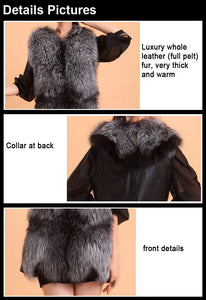 Natural Silver Fox Fur Vest with Genuine Whole Sheep Leather Fur Vest Jacket