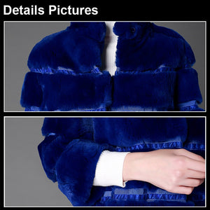 Natural Rex Rabbit Coat Women Grace Long Overcoat Jacket Winter Outerwear